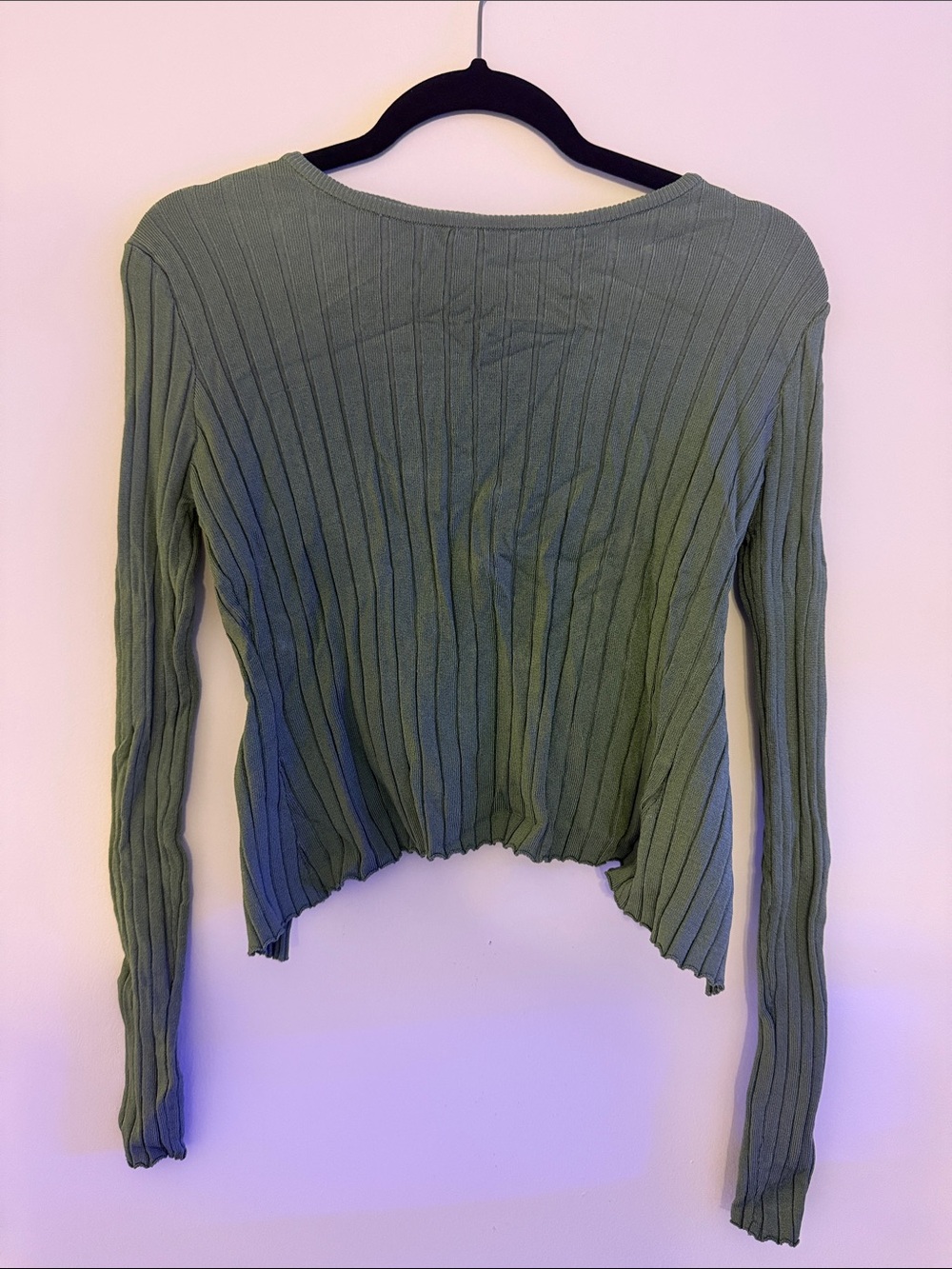 Ribbed Long-Sleeve Crop Top - Olive Green